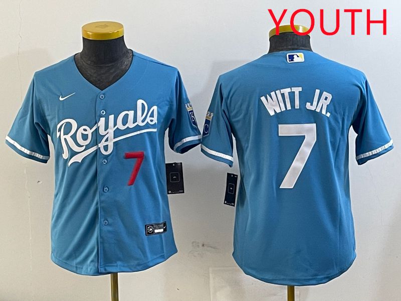 Youth Kansas City Royals #7 Witt jr Light Blue Game 2025 Nike MLB Jersey style 2->youth mlb jersey->Youth Jersey